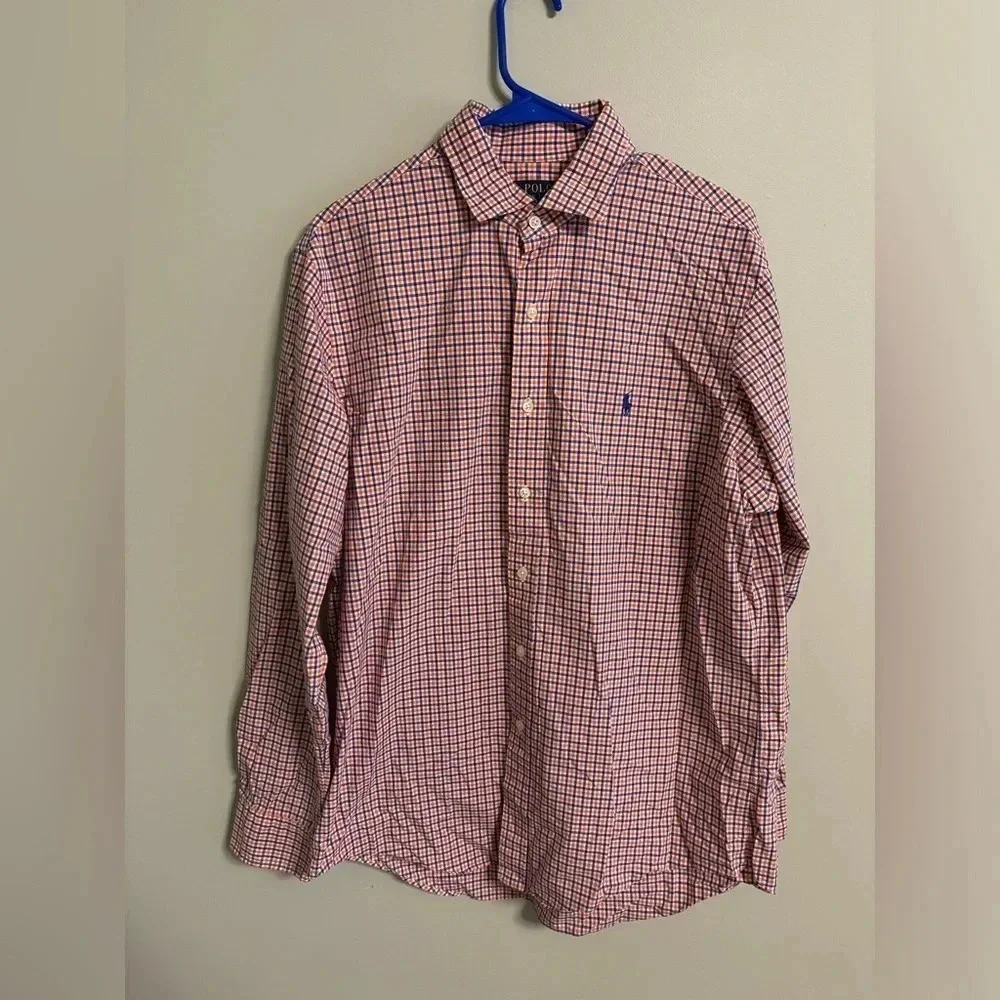 Polo Ralph Lauren Men’s Classic Plaid Button Down Shirt Size Large Orange Blue